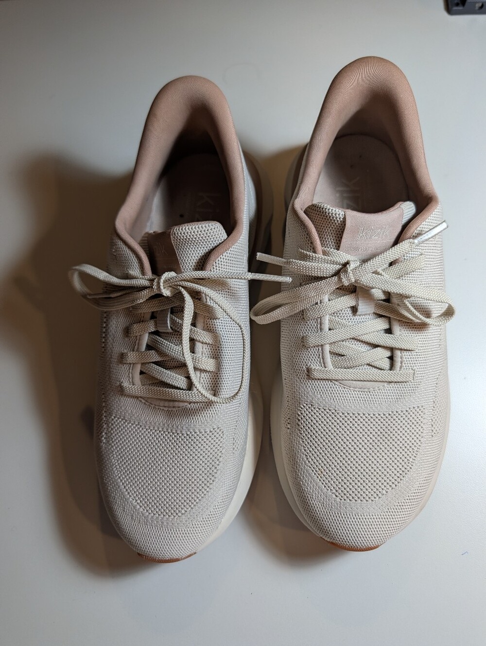 Kizik Mens Athens Oatmeal/Taupe Knit Lace-Up Sneakers Size 9.5